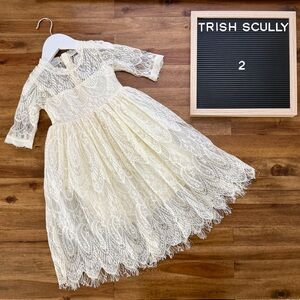 Trish Scully Girls Cream White Eyelash Lace Bella Rafaela Dress 2 Vintage